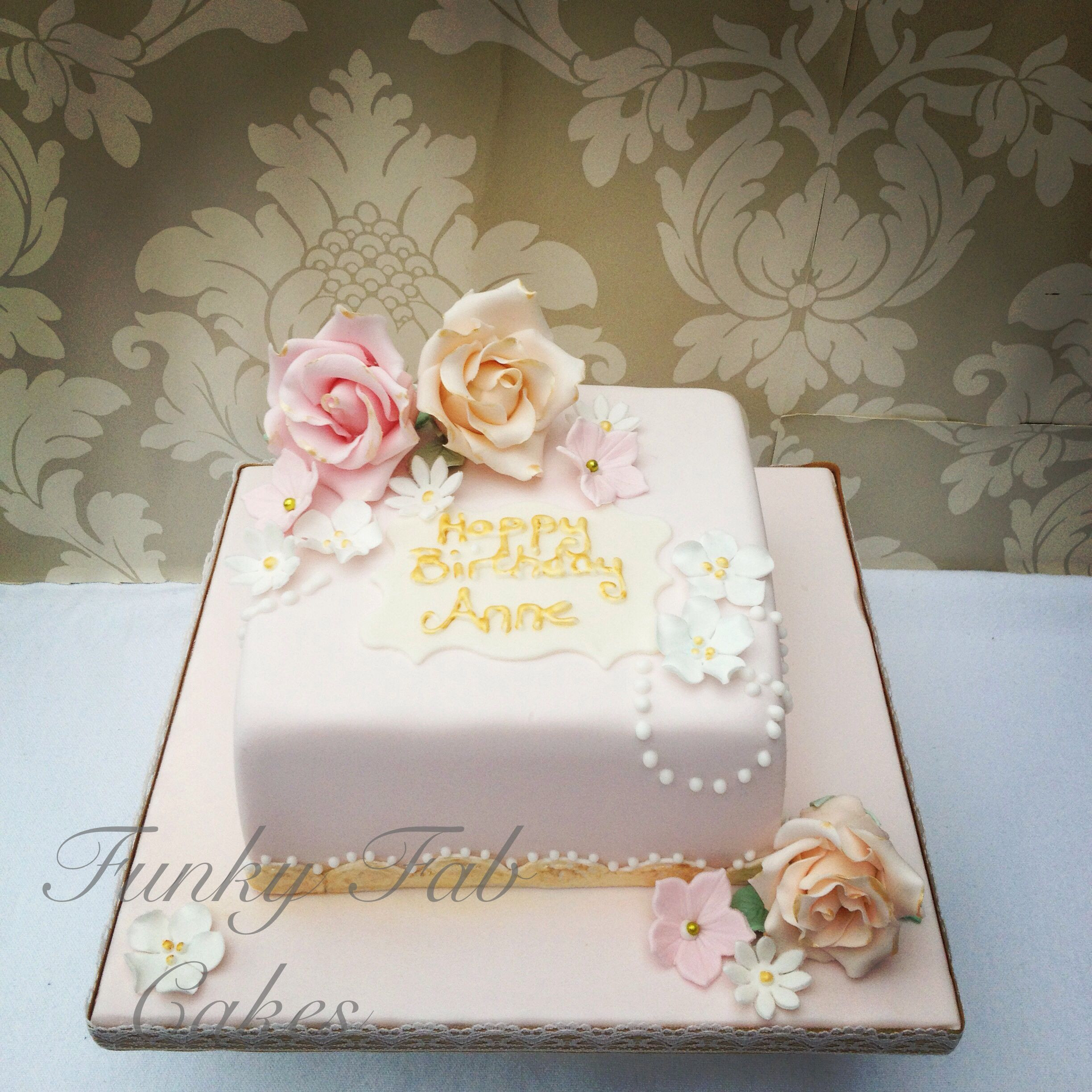 Square Birthday Cakes
 Vintage floral 80th birthday cake with sugar flowers