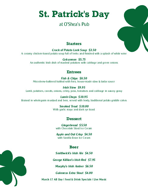 St Patrick Day Menu Ideas
 St Patricks Day Party Menu