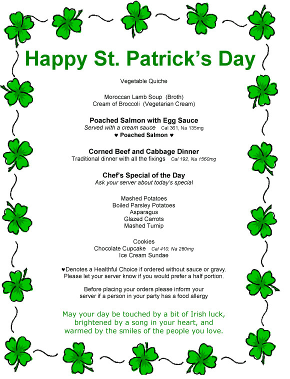 St Patrick Day Menu Ideas
 Independent & Assisted Living