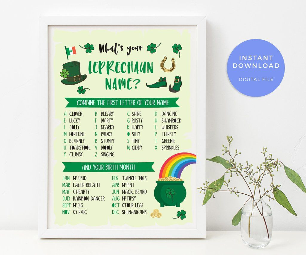 St Patrick Day Party Names
 What s your Leprechaun Name Sign Party Game INSTANT