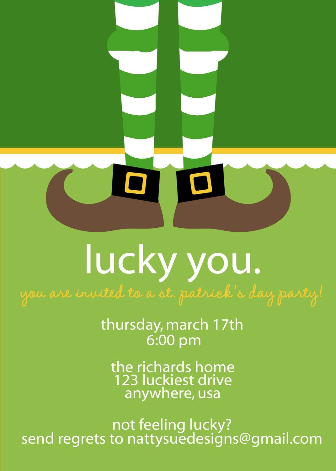 St Patrick's Day Birthday Party
 Lucky St Patrick s Day Party Invitation by nattysuedesigns1