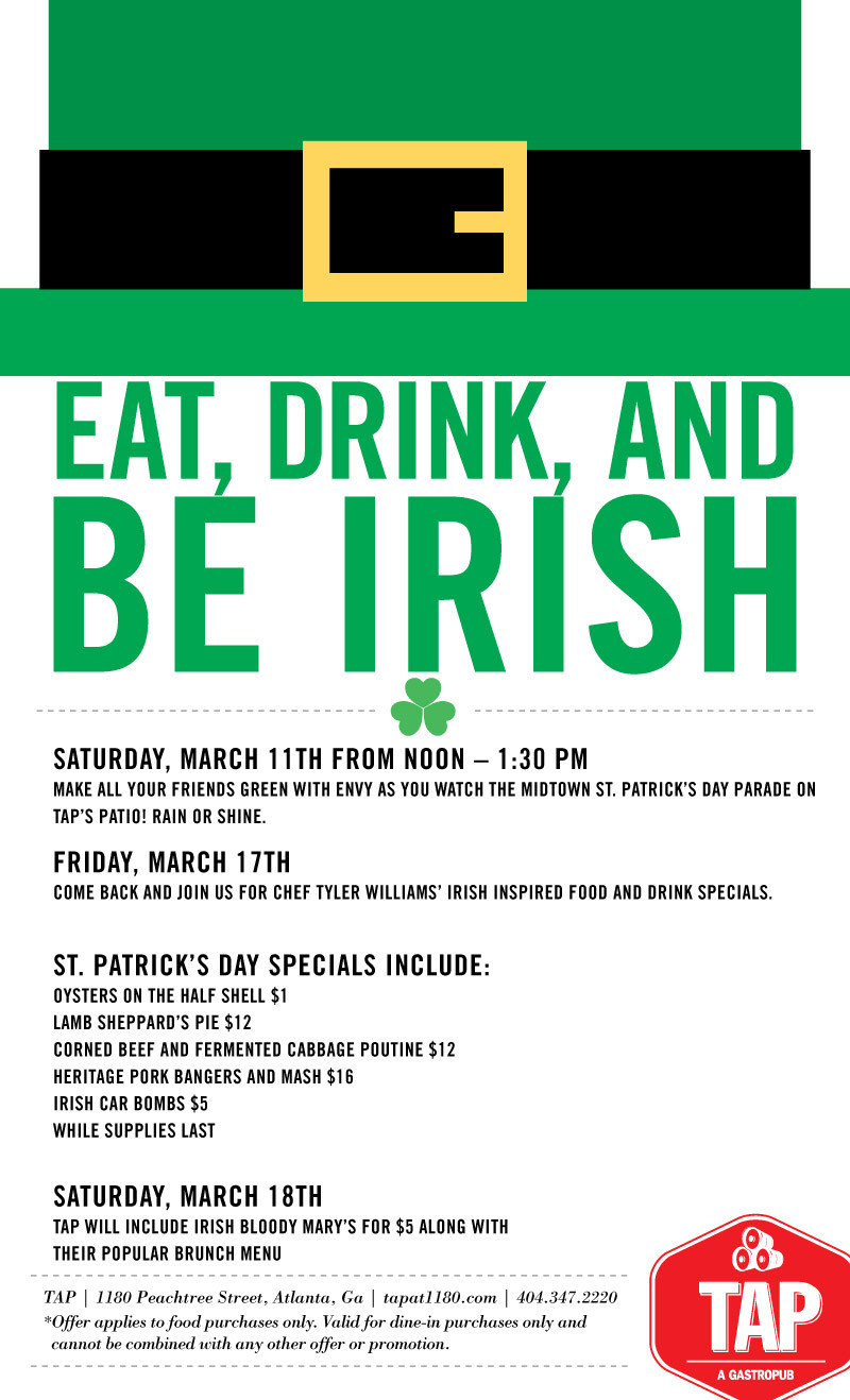 St Patrick's Day Food Specials
 TAP s St Patrick s Day Specials Concentrics Restaurants