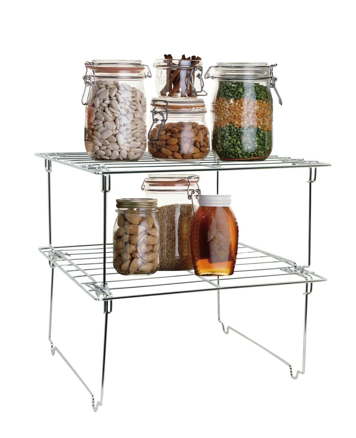 Stackable Kitchen Cabinet Organizer
 2 Rail Stackable Kitchen cabinet corner helper Shelf