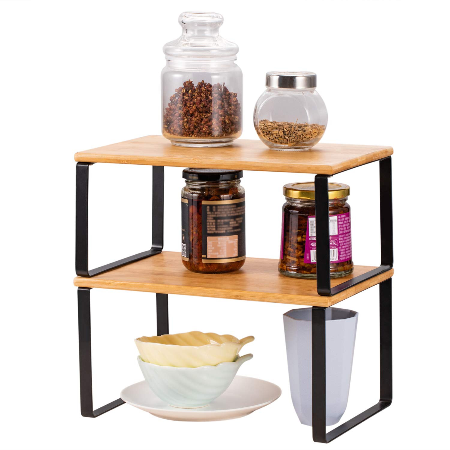 Stackable Kitchen Cabinet Organizer
 Bamboo Kitchen Cabinet Counter Shelf Expandable Stackable