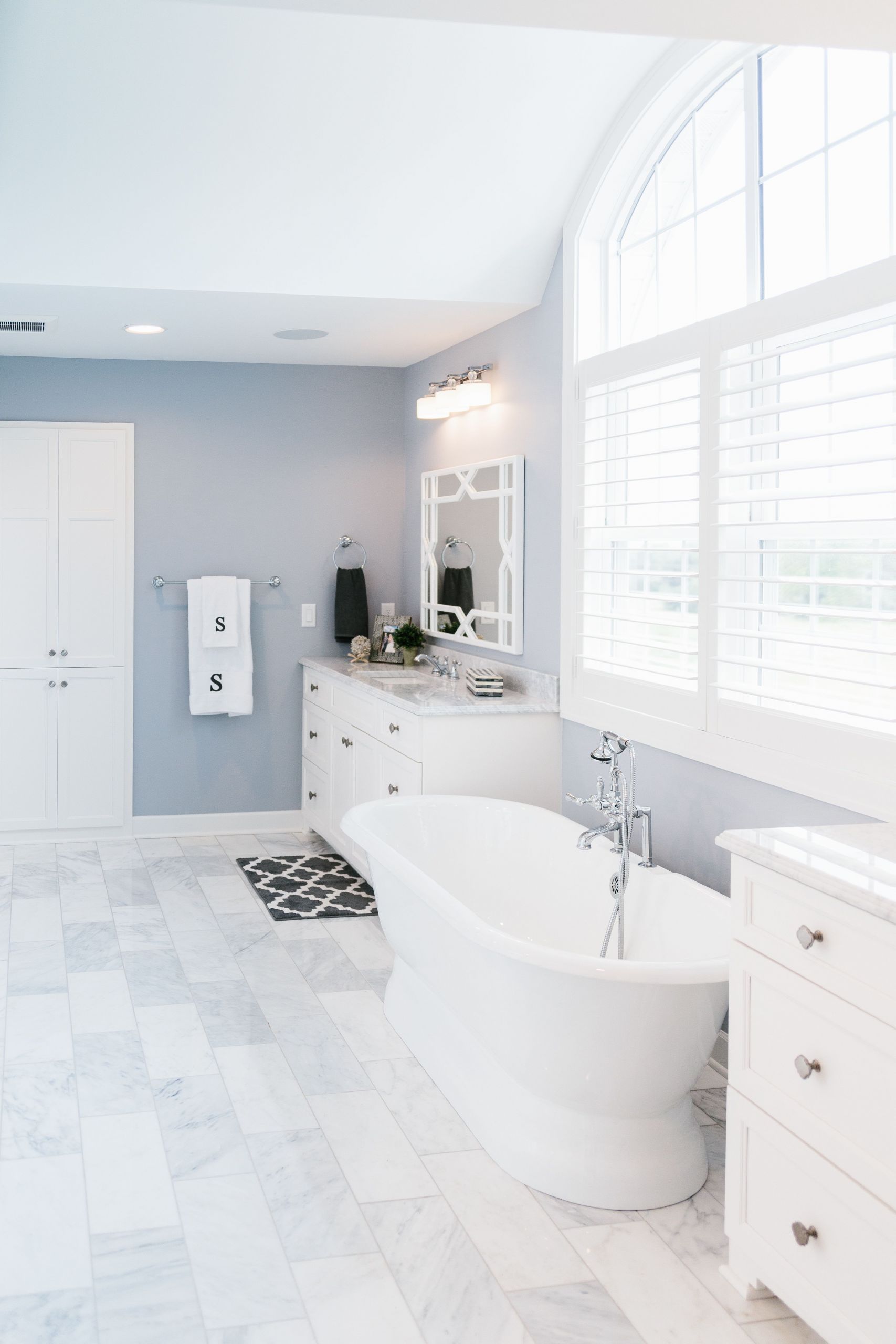 Stand Alone Bathroom Vanity
 Stunning Master Bathroom with marble flooring gorgeous