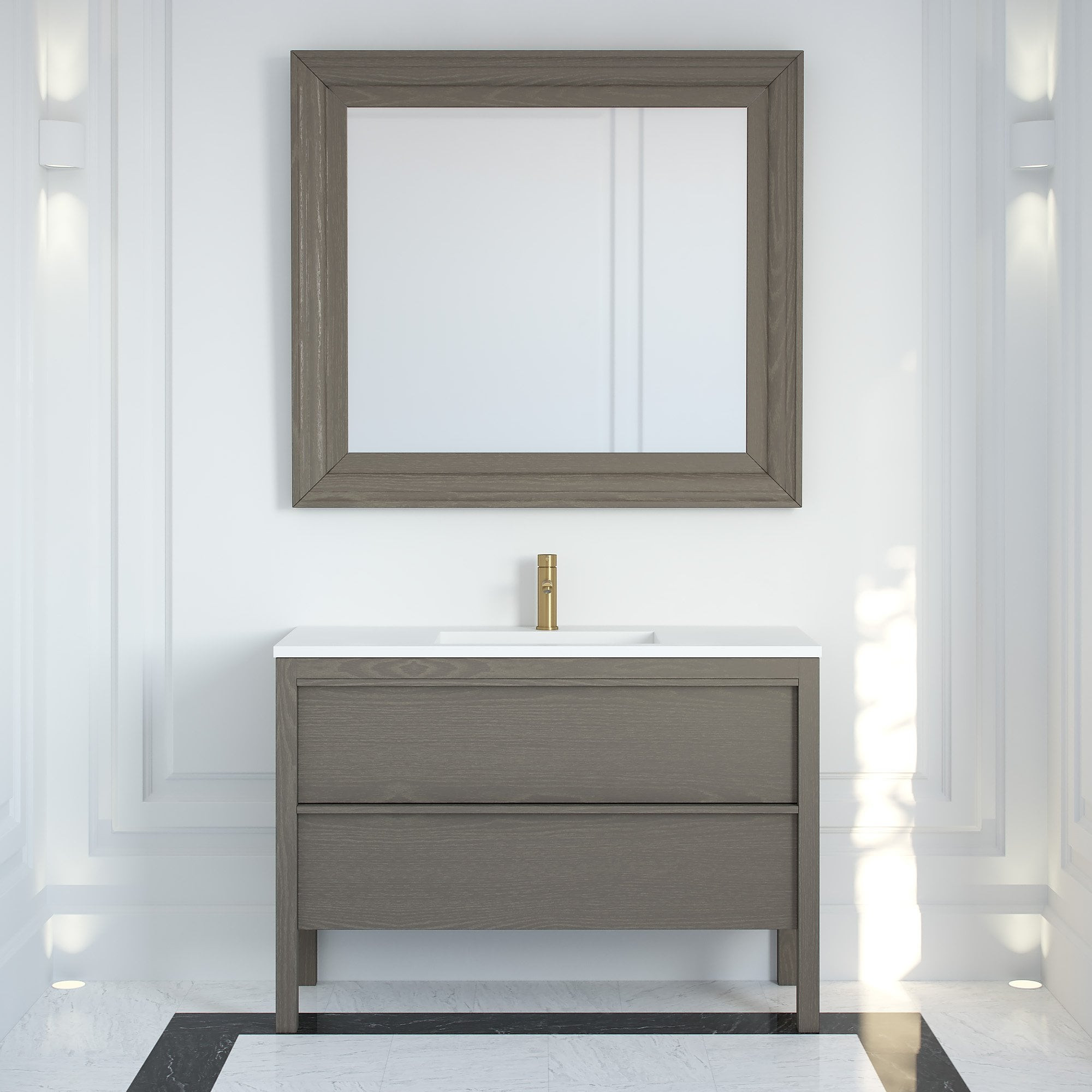 Stand Alone Bathroom Vanity
 Lusso Stone Langham Grey Oak Bathroom Freestanding Vanity