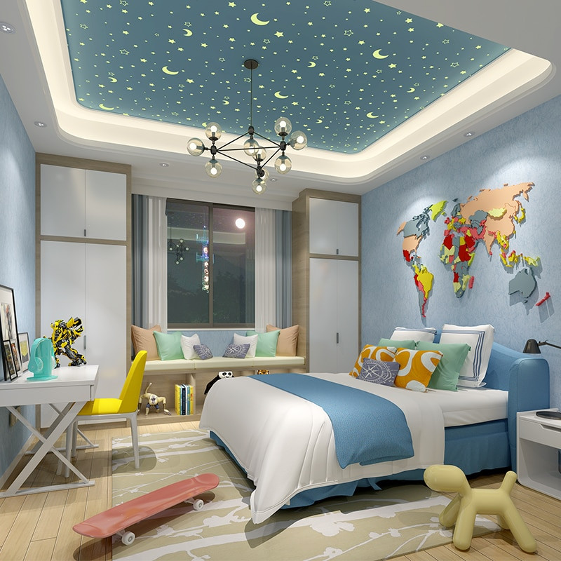 Stars For Kids Room
 Blue Pink Fluorescent Moon Stars 3D Ceiling Cartoon