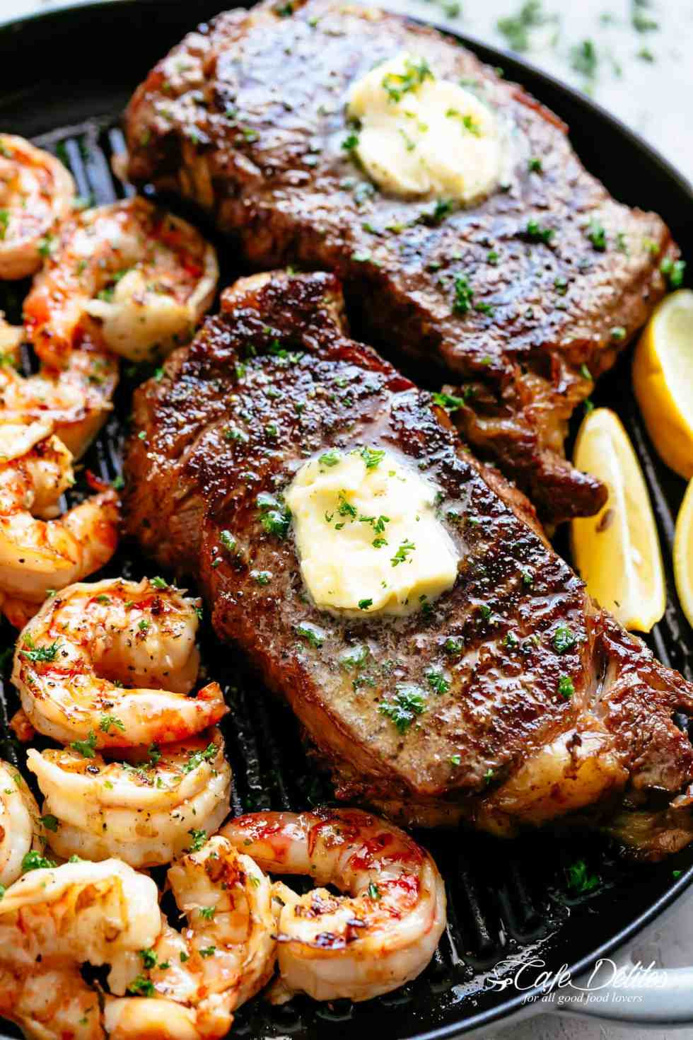 Steak And Shrimp Dinners
 Garlic Butter Grilled Steak & Shrimp Cafe Delites