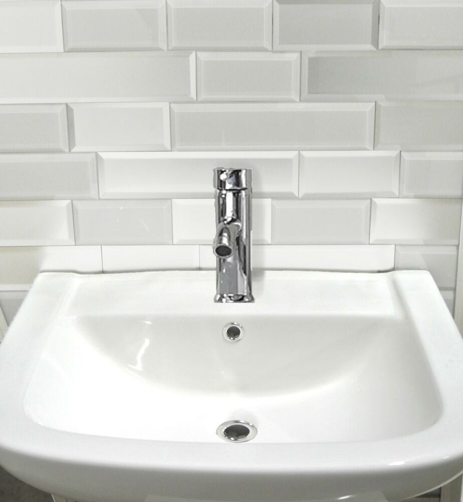 Stick On Bathroom Tiles
 White Glass Peel and Stick Tile Kitchen Bathroom Wall