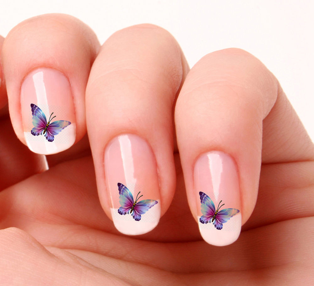 Sticker Nail Art
 20 Nail Art Decals Transfers Stickers 37 Blue Butterfly