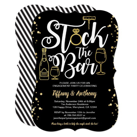 Stock The Bar Engagement Party Ideas
 Stock the bar invitation engagement party gold
