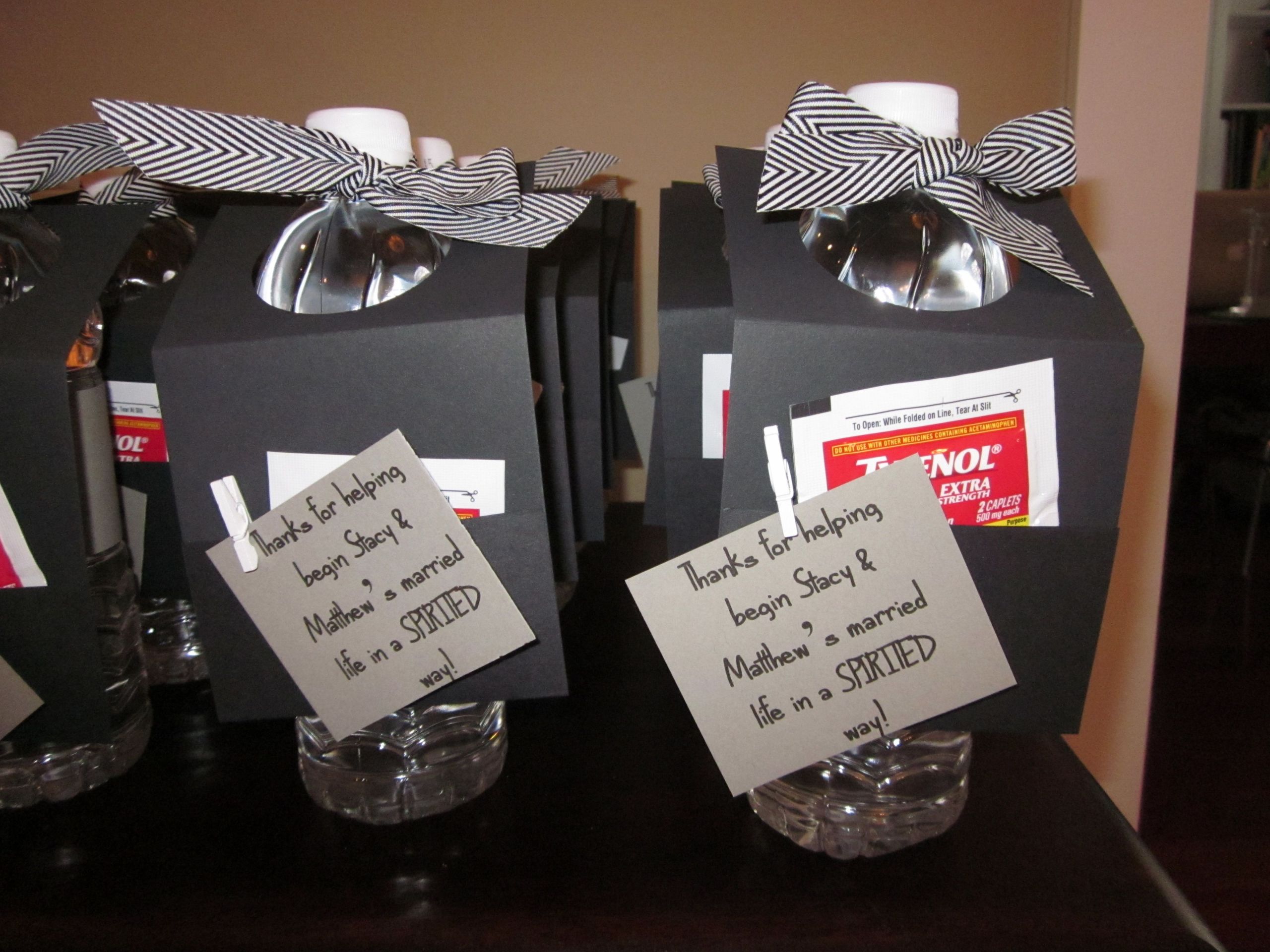 Stock The Bar Engagement Party Ideas
 Stock the bar party favors water bottles with Tylenol