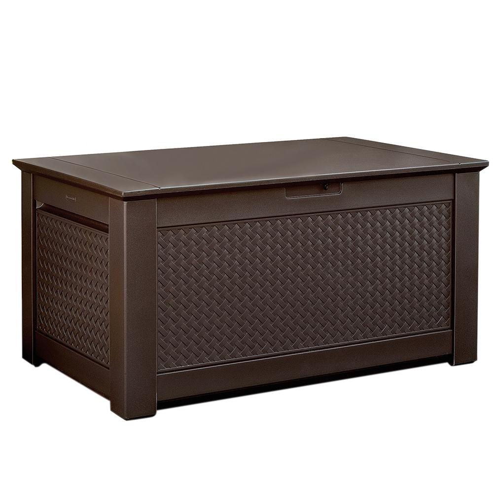 Storage Bench For Deck
 Rubbermaid Patio Chic 93 Gal Resin Basket Weave Patio