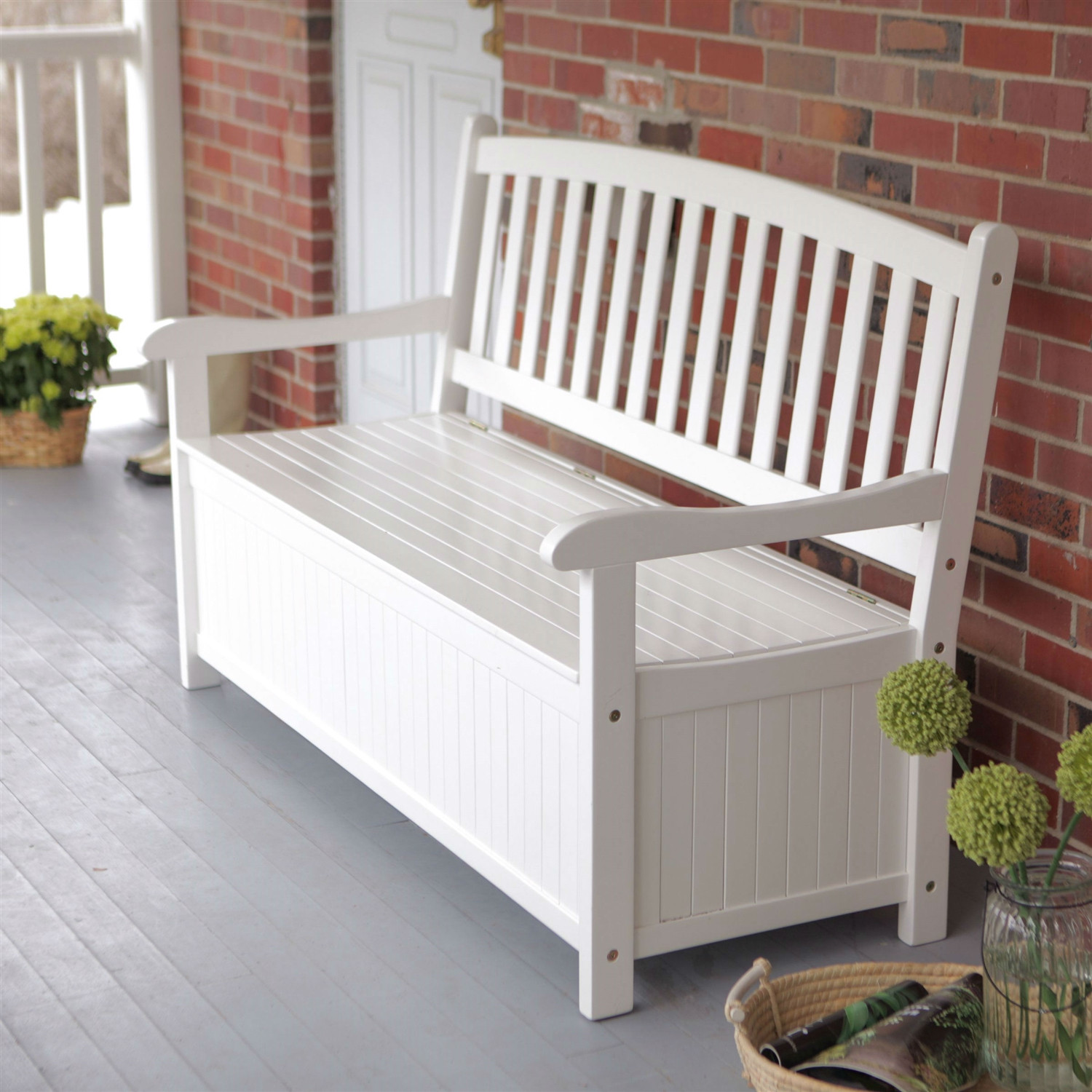 Storage Bench For Deck
 White Wood 4 Ft Outdoor Patio Garden Bench Deck Box with