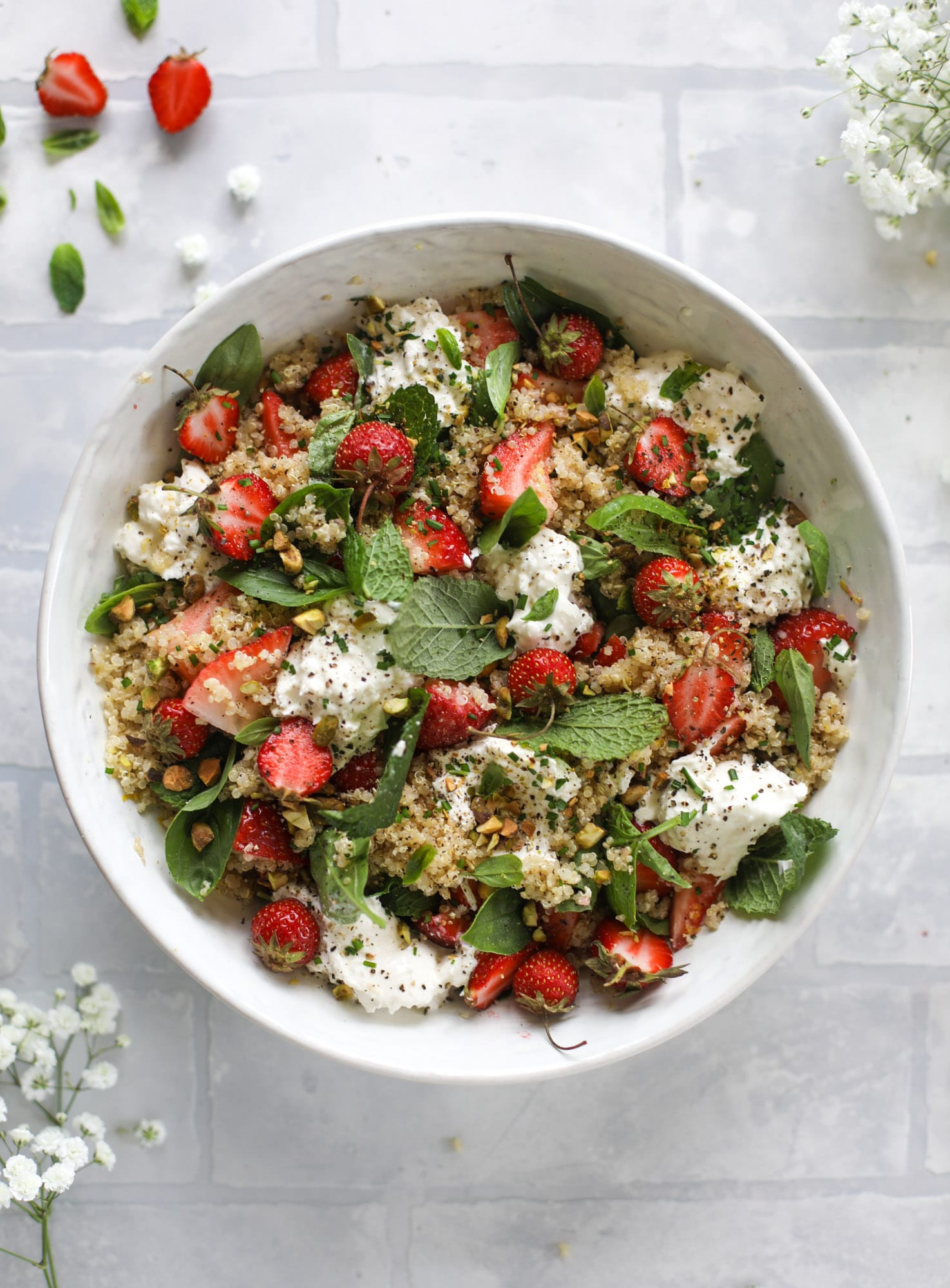 Strawberry Quinoa Salad
 Strawberry Quinoa Salad with Burrata Fresh Herbs and