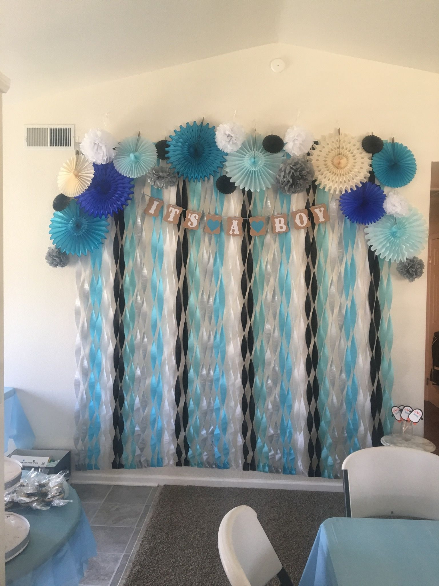 Streamer Decoration Ideas For Baby Shower
 Penguin Themed Baby Shower backdrop