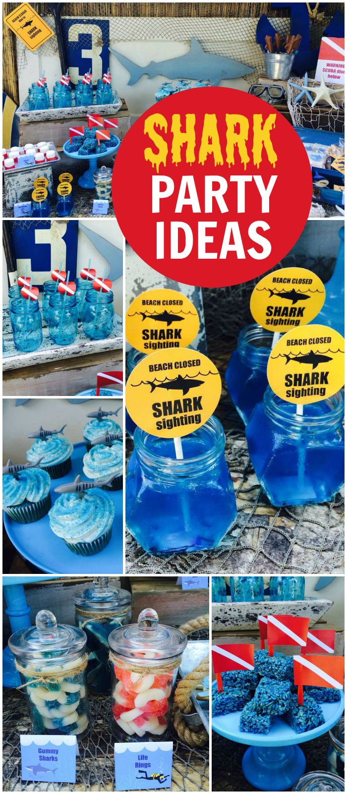 Summer Birthday Party Ideas For Boys
 This shark theme is perfect for a pool party See more