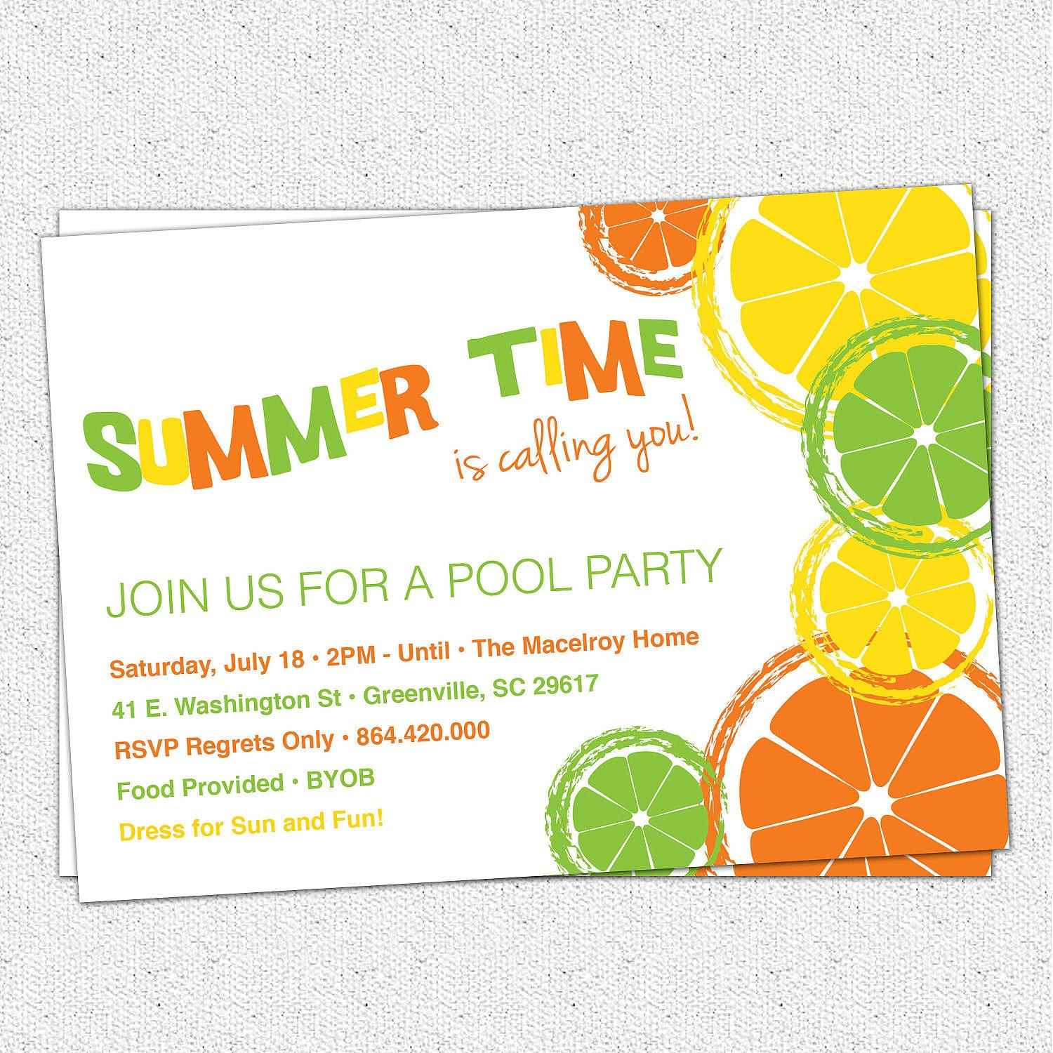 Summer Party Invitation Ideas
 Citrus Invitation Summer Pool Party Lemon Lime Orange