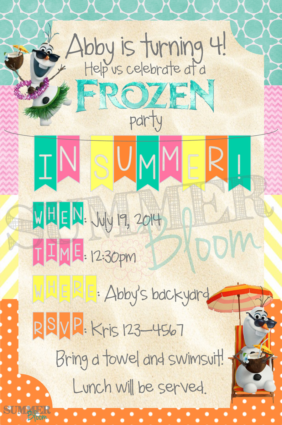 Summer Party Invitation Ideas
 Frozen and Olaf "In Summer" themed Birthday Party