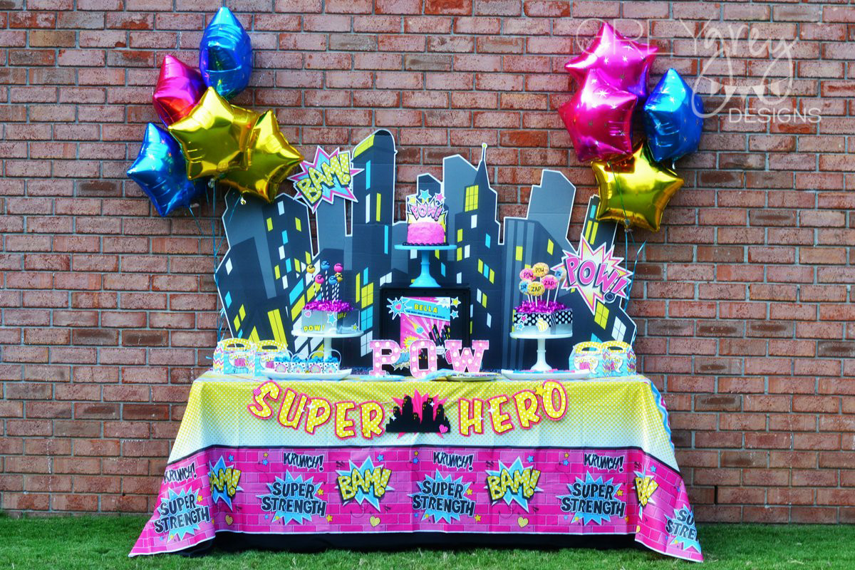 Superhero Birthday Party Supplies
 GreyGrey Designs My Parties Girly Superhero Party