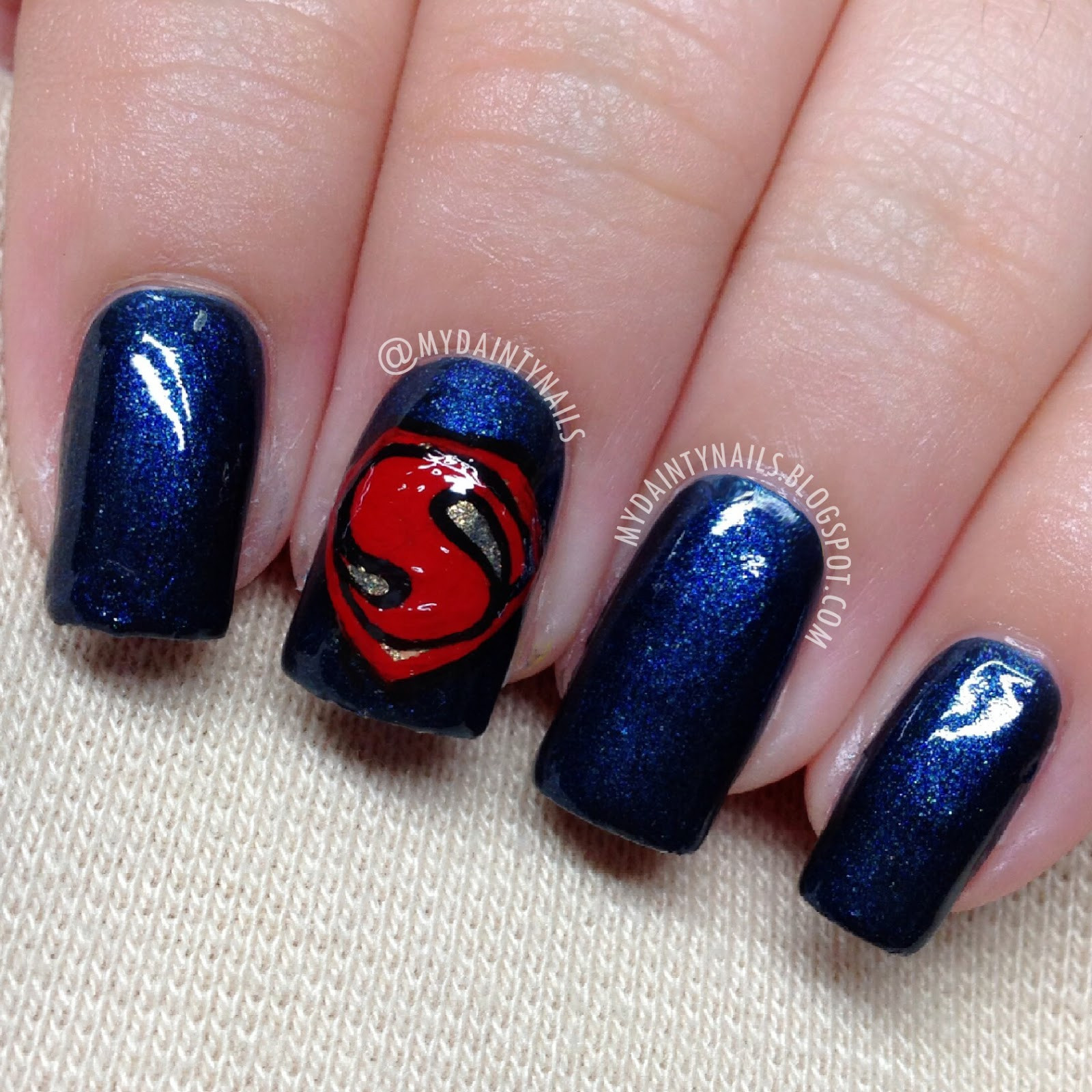 Superman Nail Art
 My Dainty Nails Man of Steel Nails Superman Nails