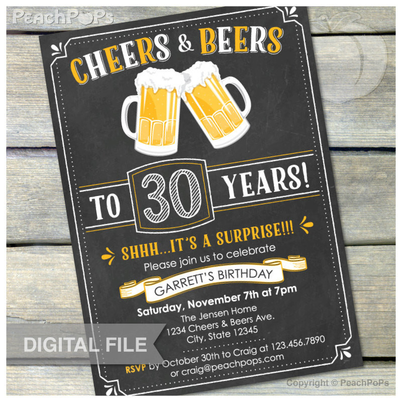 Surprise 30th Birthday Invitations
 Surprise 30th Birthday Invitation Cheers & Beers Invite