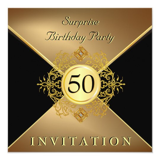 Surprise 50th Birthday Party Invitations
 Elegant Gold Black 50th Birthday Surprise Party In