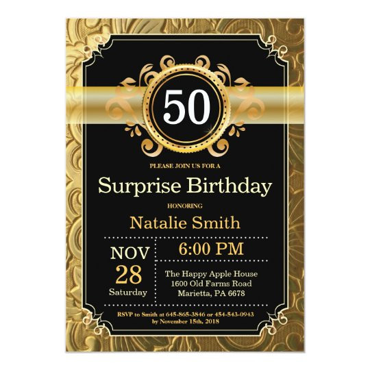 Surprise 50th Birthday Party Invitations
 Surprise 50th Birthday Invitation Black and Gold