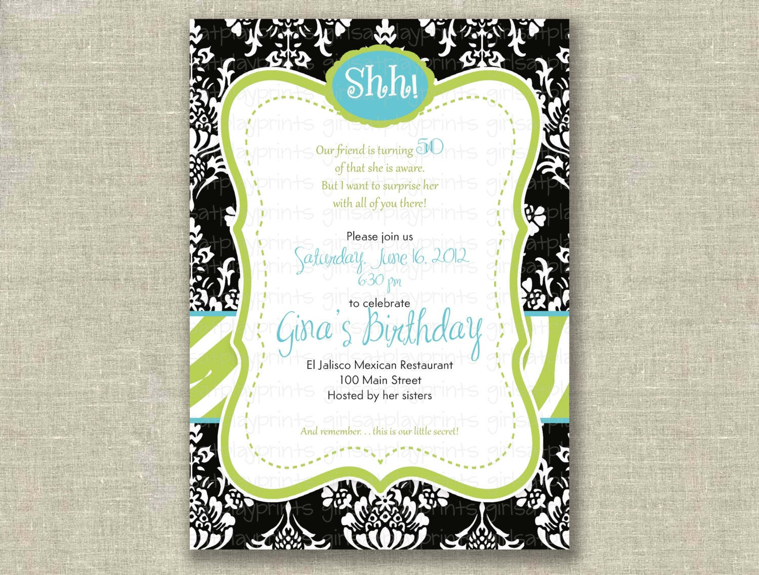 Surprise 50th Birthday Party Invitations
 Surprise 50th Birthday Invitation Invite Black by girlsatplay