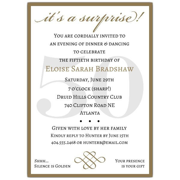 Surprise 50th Birthday Party Invitations
 Classic 50th Birthday Gold Surprise Party Invitations