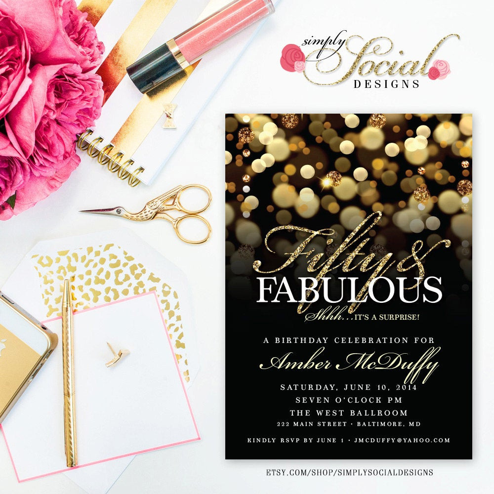 Surprise 50th Birthday Party Invitations
 Surprise 50th Birthday Party Invitation with Gold Glitter