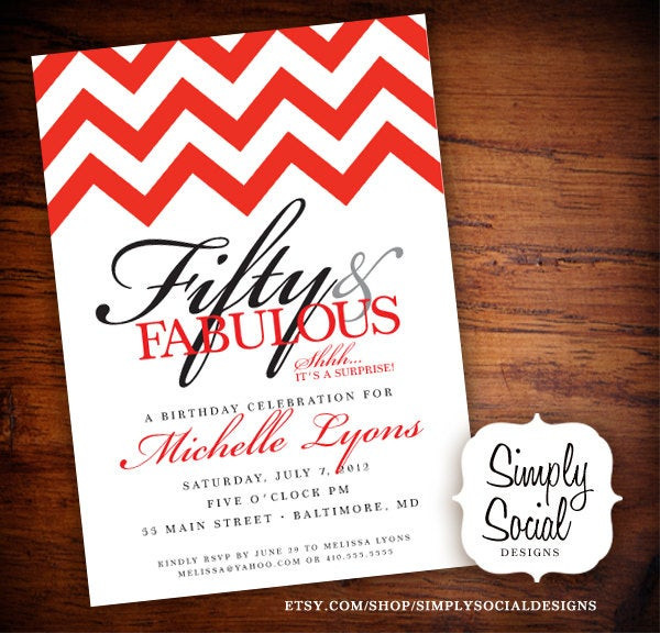 Surprise 50th Birthday Party Invitations
 Surprise 50th Birthday Party Invitation with Chevron