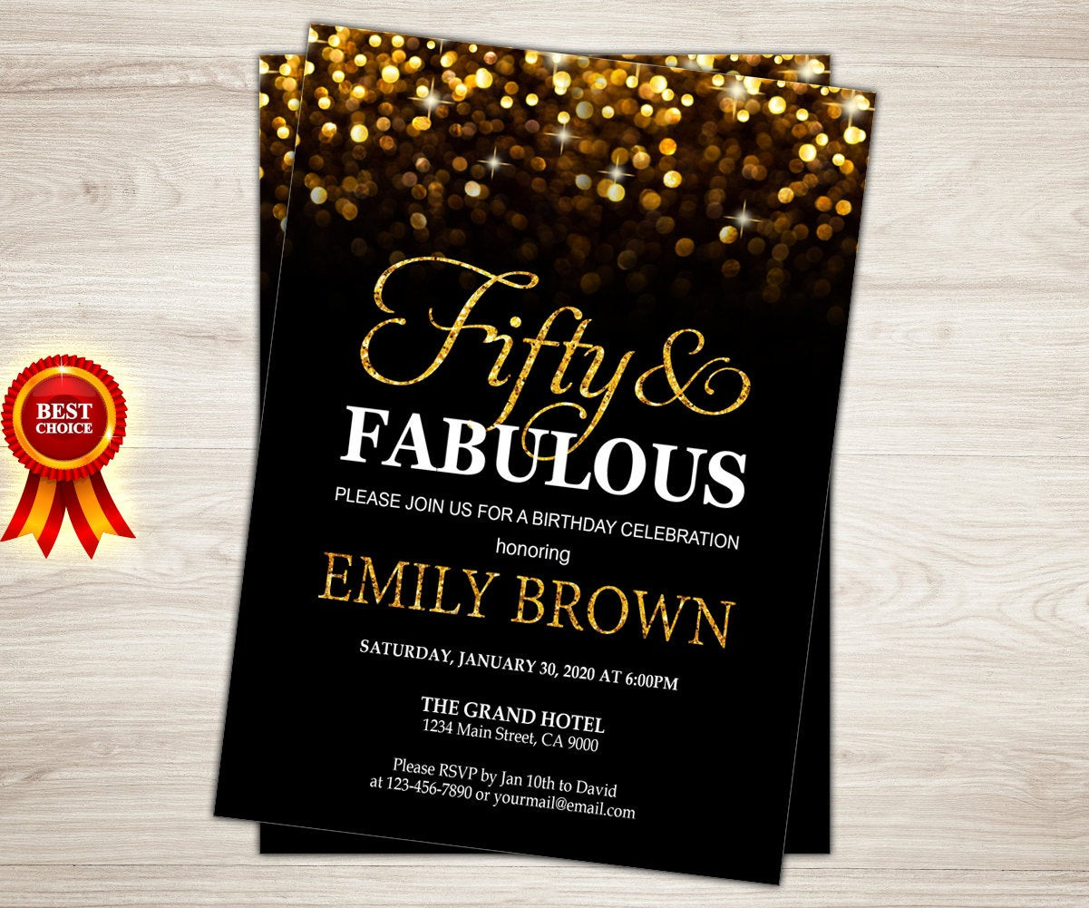 Surprise 50th Birthday Party Invitations
 Surprise 50th birthday invitation for women Gold Glitter