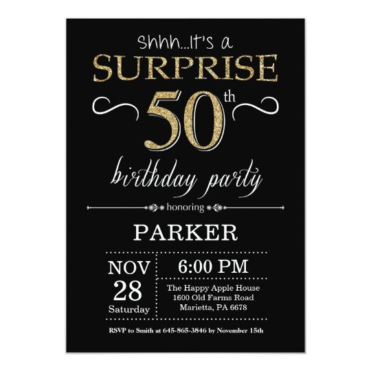 Surprise 50th Birthday Party Invitations
 Surprise 50th Birthday Invitation Black and Gold