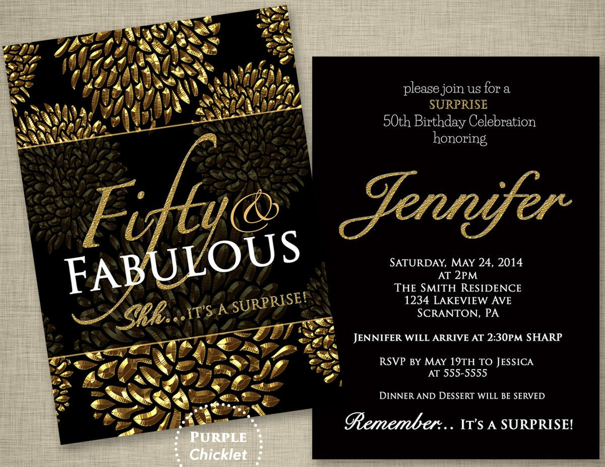 Surprise 50th Birthday Party Invitations
 50th Birthday Surprise Party Invitation Gold Flower Bursts