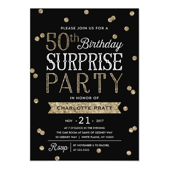 Surprise 50th Birthday Party Invitations
 50th Glitter Confetti Surprise Party Invitation