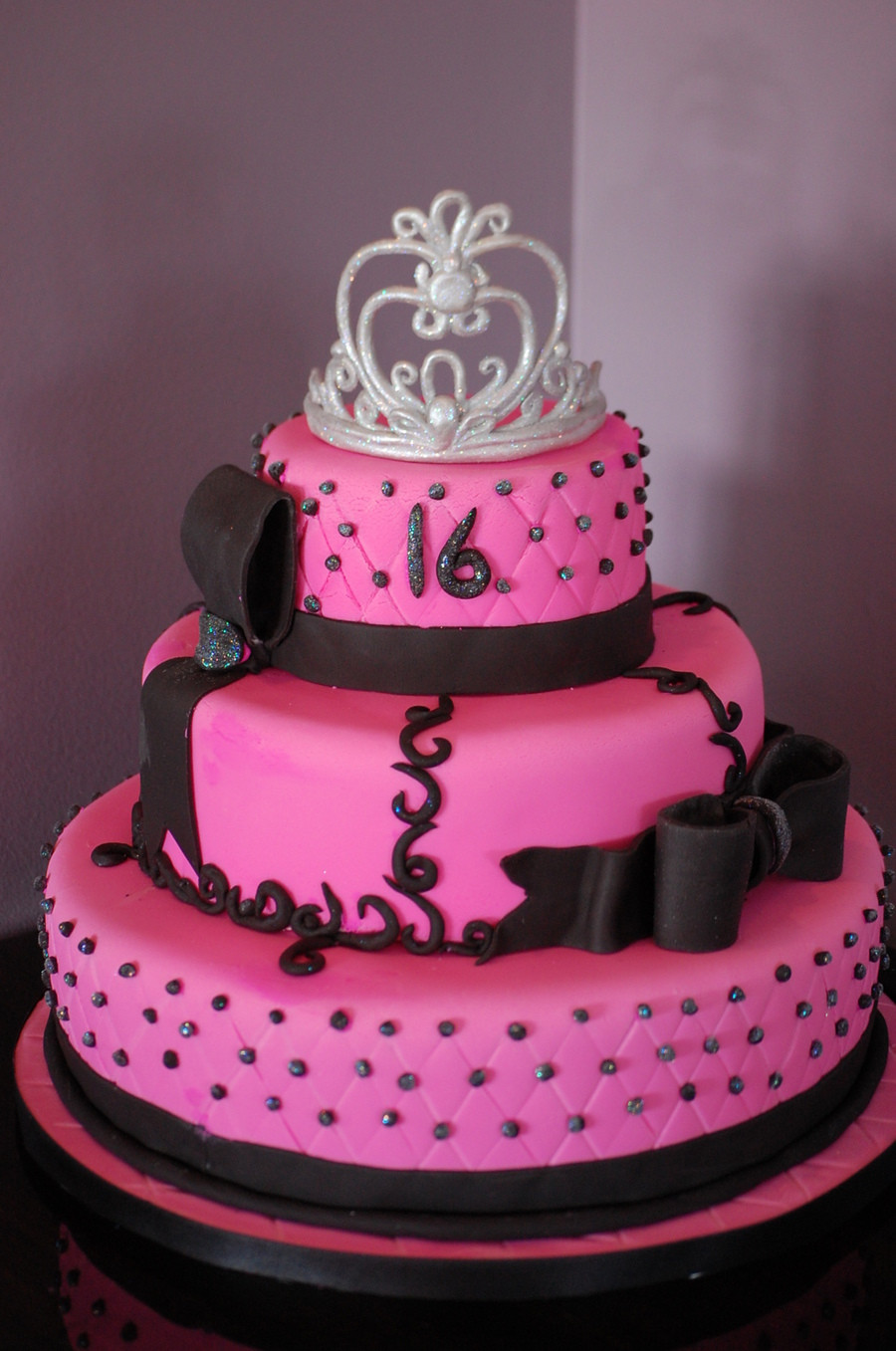 Sweet 16 Birthday Cakes
 Pink And Black Sweet 16 Birthday Cake The Crown Was Made