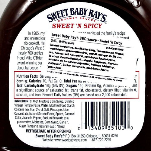 Sweet Baby Ray'S Bbq Sauce Nutrition
 Sweet Baby Ray s BBQ Sauce Sweet n Spicy 1er Pack 1 x