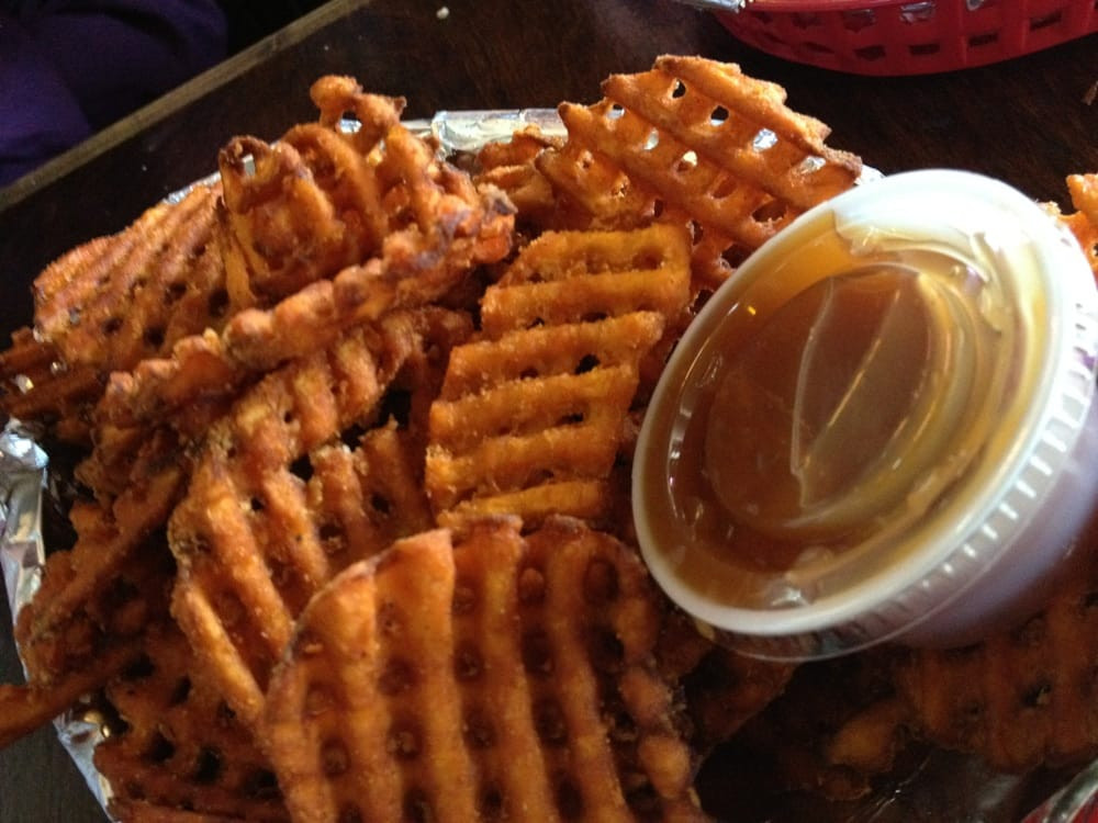 Sweet Potato Waffle Fries
 Sweet potato waffle fries with caramel dipping sauce Yelp