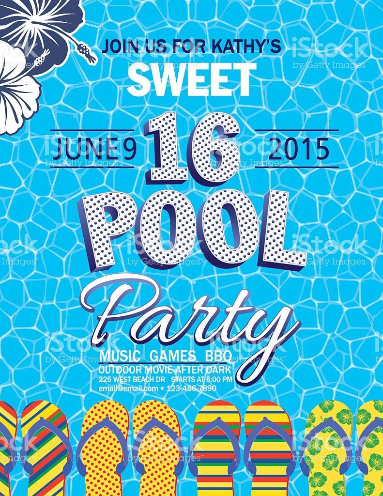 Sweet Sixteen Pool Party Ideas
 Sweet 16 Pool Party Invitation With one blue and one white