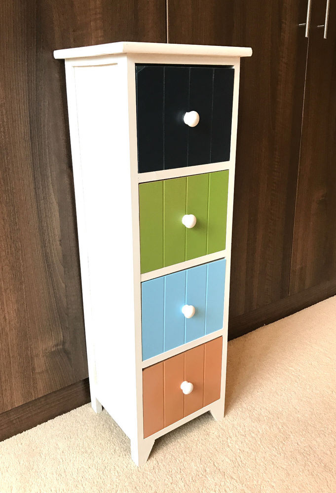 Tall Bedroom Cabinet
 4 Drawer Multi Colour Storage Unit Tall Slim Cabinet