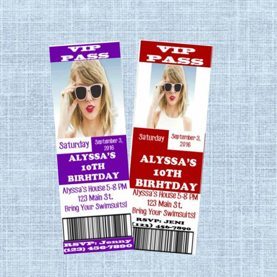 Taylor Swift Birthday Invitations
 Taylor Swift Birthday Invitation Taylor by RobynsParties2Print