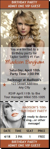 Taylor Swift Birthday Invitations
 Taylor Swift Birthday Party Invitations — FREE Invitation