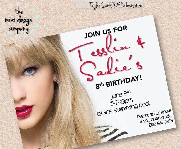 Taylor Swift Birthday Invitations
 101 best Pretty Parties images on Pinterest