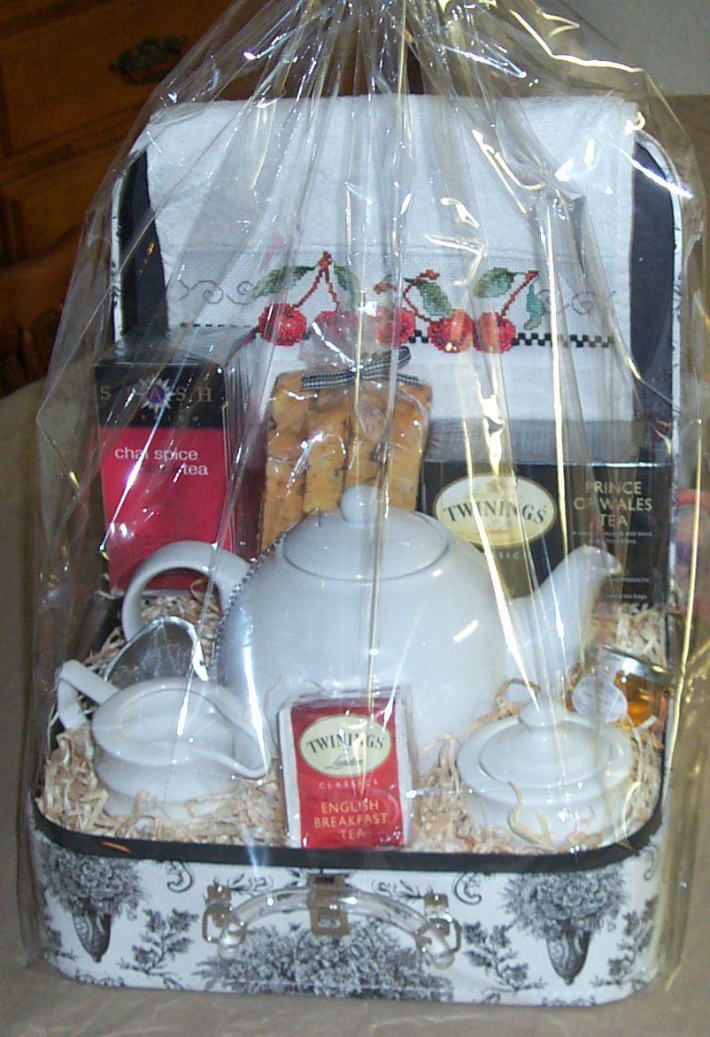 Tea Gift Baskets Ideas
 A tea themed t basket with a hand stitched tea towel