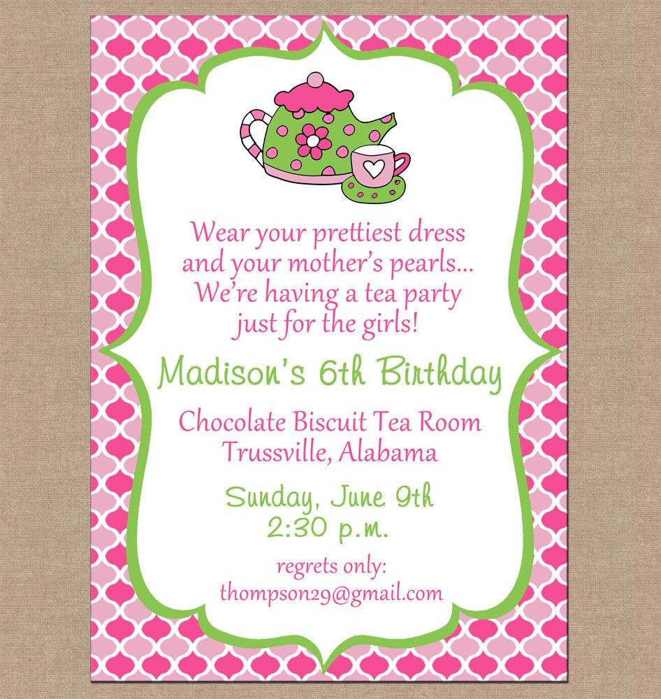 Tea Party Invitation Wording Ideas
 Girl Invitation High Tea Bunting Birthday Party Can