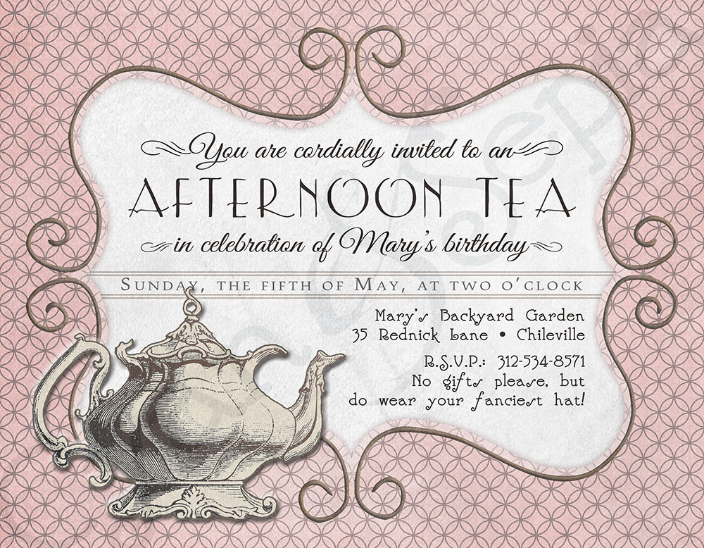 Tea Party Invitation Wording Ideas
 Printable Tea Party Birthday Invitation 4 25 x by CyanAndSepia