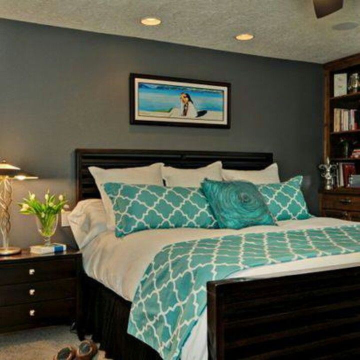 Teal And Grey Bedroom Walls
 Gray walls teal accent Yes Like this bo Now to