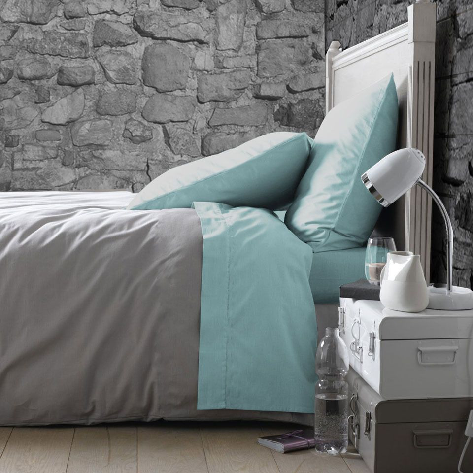 Teal And Grey Bedroom Walls
 Teal & Grey Bedroom Love it not the cold stone wall Me