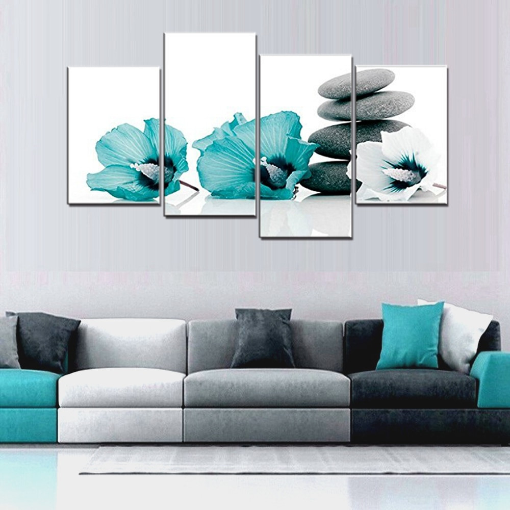 Teal And Grey Bedroom Walls
 Teal Grey and White Lily Floral Canvas Wall Art